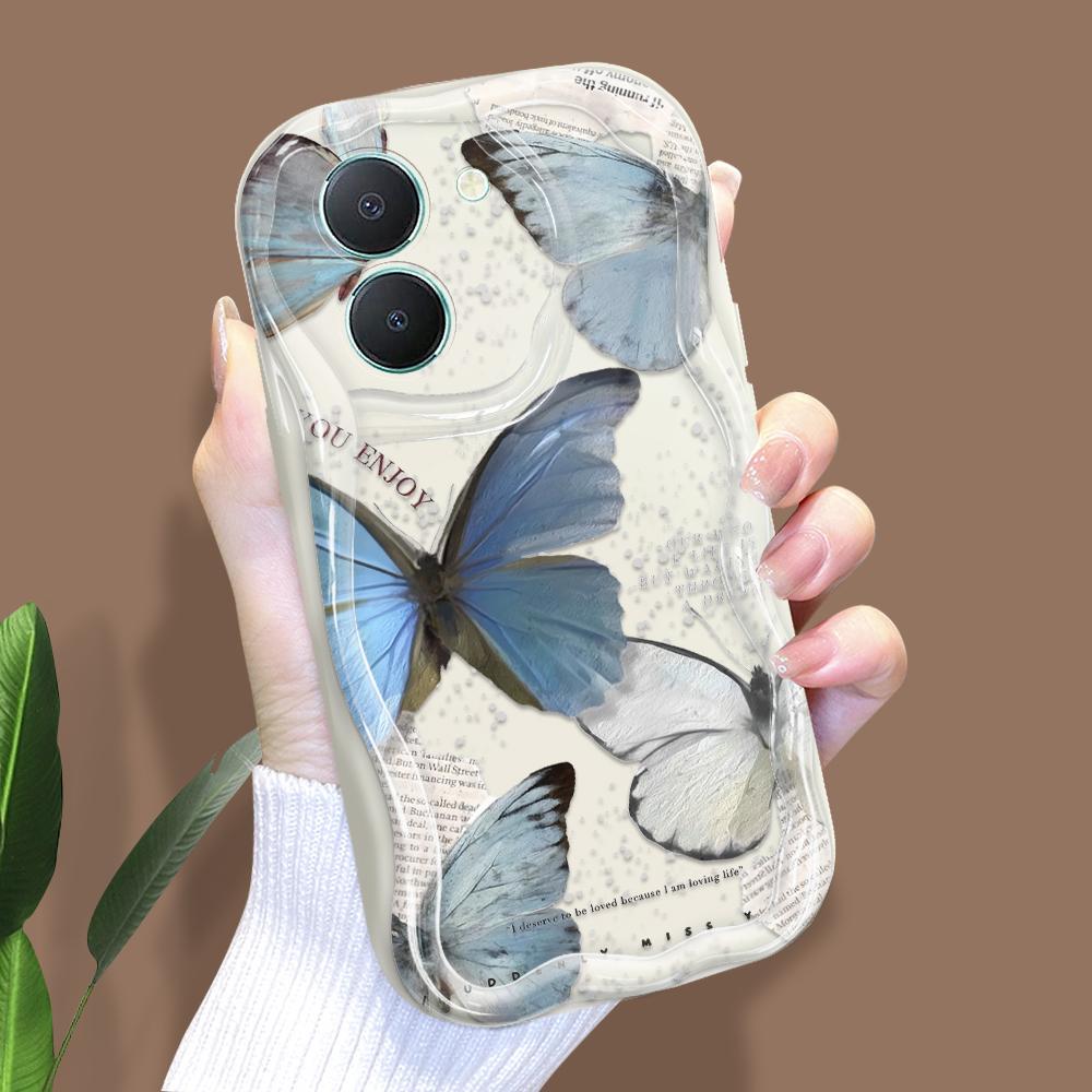 Carcasă cu model de desene animate drăguț cu textura cremă, cu margine ondulată, husă din silicon moale, husă pentru telefon pentru Vivo