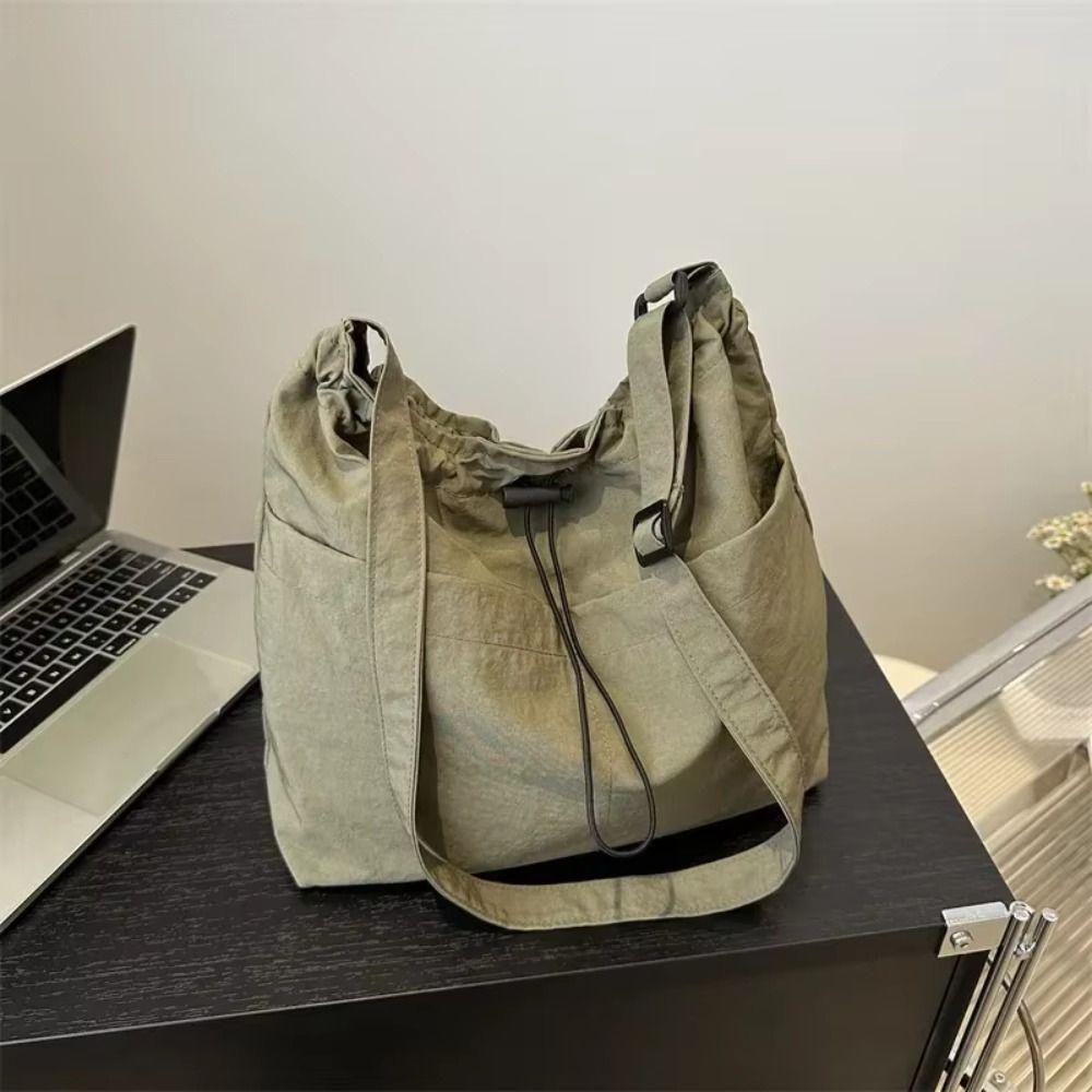 Solid Color Versatile Shoulder Bag Oxford Cloth Drawstring Shoulder Bag  Summer Popular