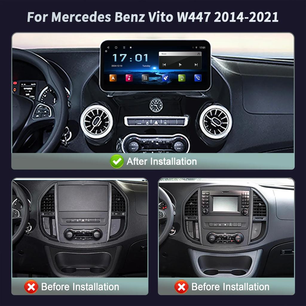 12.3" For Mercedes Benz Vito W447 2014-2021 Car Radio GPS Wireless Bluetooth Carplay Android 14 Multimedia Stereo Touch Screen