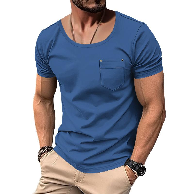 

Men s Fashion Form-Fitting Short Sleeve Tee Shirt With Metal Accent Pocket S синій