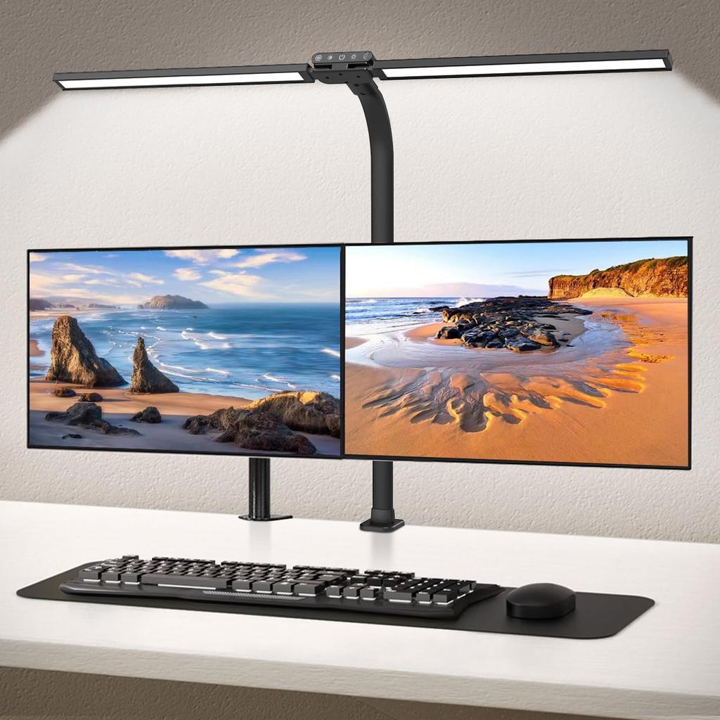 Bravzurg LED Clamp-on Desk Lamp, Desk Lamp for Tabletop Use [Dual Light Source, Light Sensor, 5 Color Temperatures, 5 Dimmable Levels, Brightness,