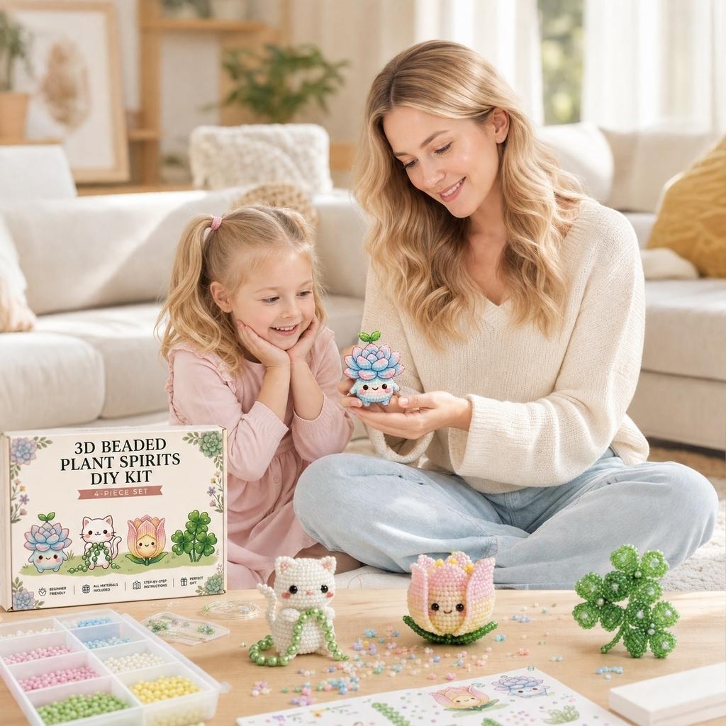 3D Beaded Plant Spirits DIY Kit 4-Piece Set Includes Step-by-Step Instructions All Materials Included Beginner Friendly Crafting Project