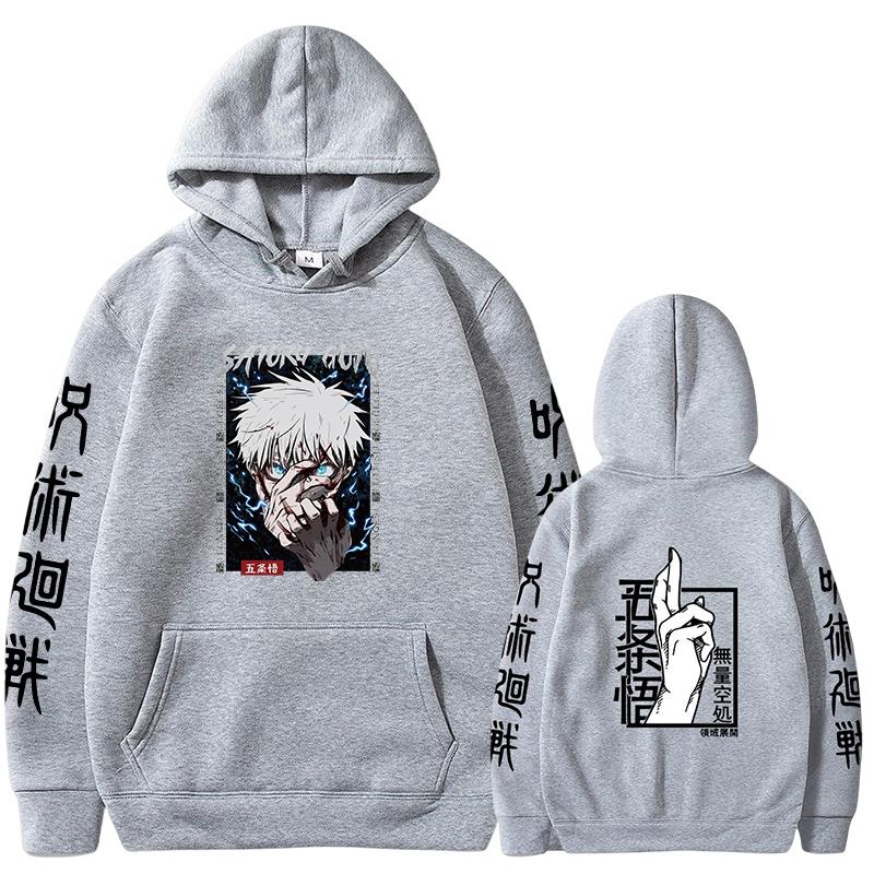 Anime Hoodie Jujutsu Kaisen Gojo Satoru Grafik Hoodies Übergroßer Kapuzenpullover Vintage Lange Ärmel KapuzeMänner Frauen Kleidung