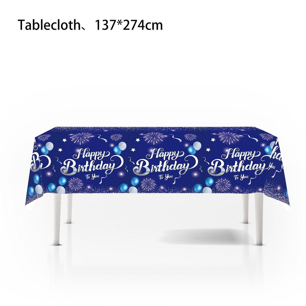 Cross-border Blue Birthday Party Set: Fireworks Print Plates, Flags & Napkins.