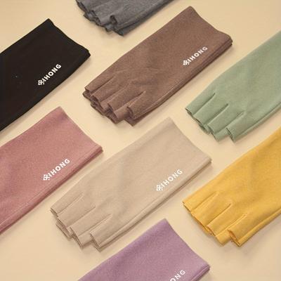 Coldproof Self-heating Gloves Solid Color Stretch Half Finger Touch Screen Gloves Winter Warm Women's Gloves