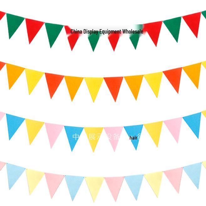 Triangle Flag Bunting for Kindergarten Decoration - Children's Room & Birthday Party Decor with Girlish Heart Design