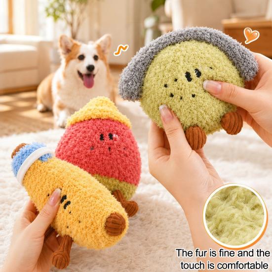 Teeth Grinding Toys for Puppies Plush Fruit Dog Toy with Bell, Squeaky Interactive Chew Toy, Shape Pet Soft Stuffed Small To Medium Dogs