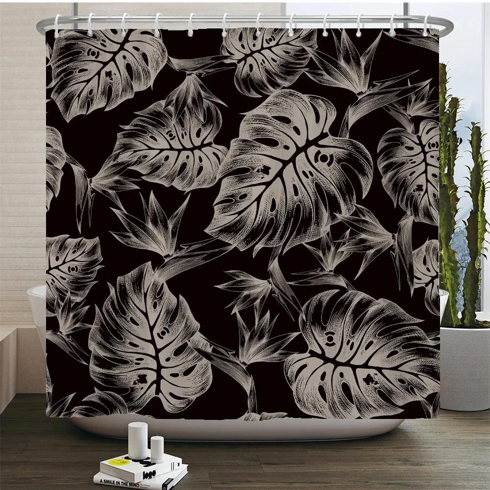 Palm Trees Leaves Shower Curtain Bathroom Waterproof Polyester Shower Curtain Printing Curtains for Bathroom Shower with Hook0