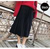 Elegant Pleated Mid-Length Skirt: Spring/Autumn, Solid Color, Elastic Waist, Loose Fit, Plus Size.
