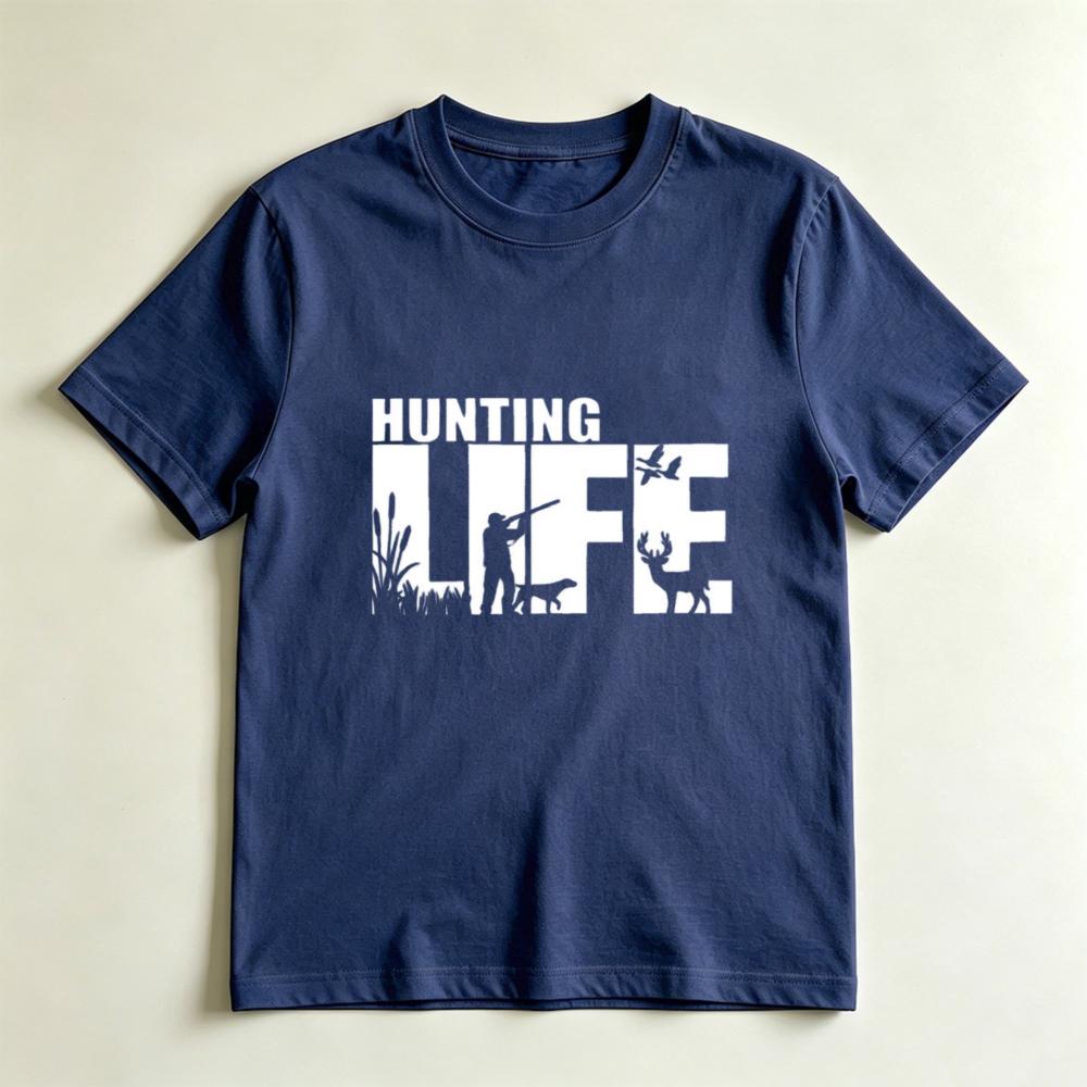 Hunting Lover Gift Tshirt Hunting Life Silhouette Deer Dog Duck Print Short Sleeve Top Outdoor Country Hunter Casual Tee