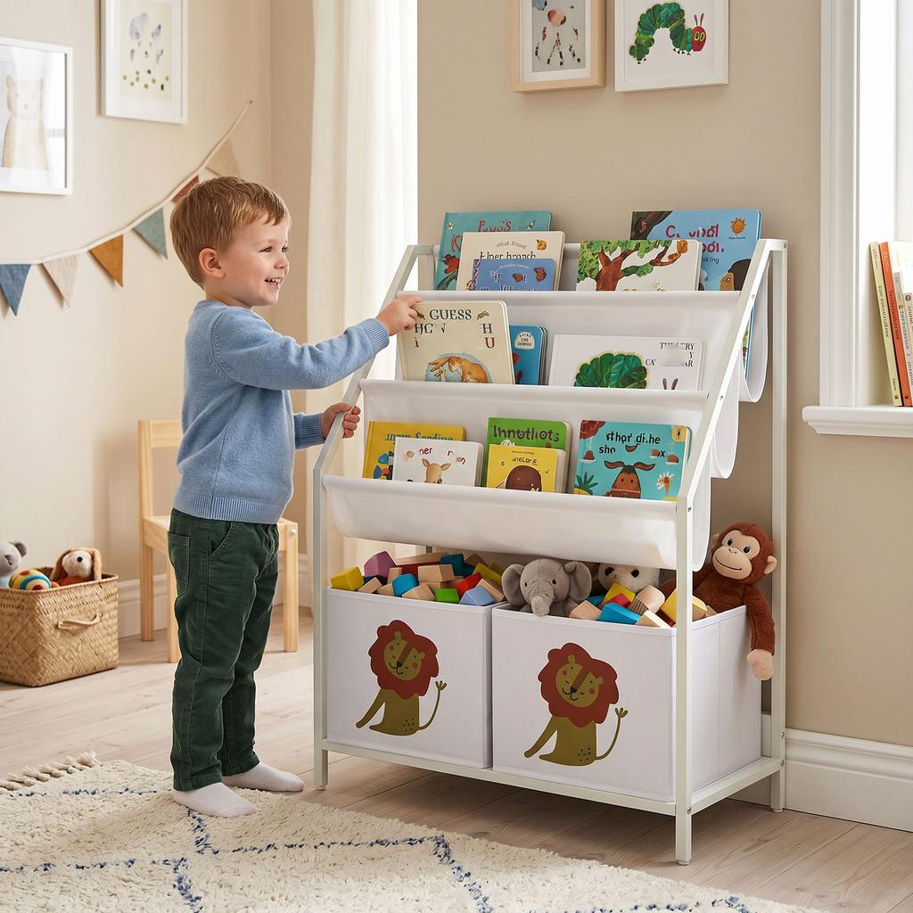 Bookshelf For Children Children Shelf With 2 Open Compartments 3 Hanging Shelves 60 X 30 X 76 Cm White