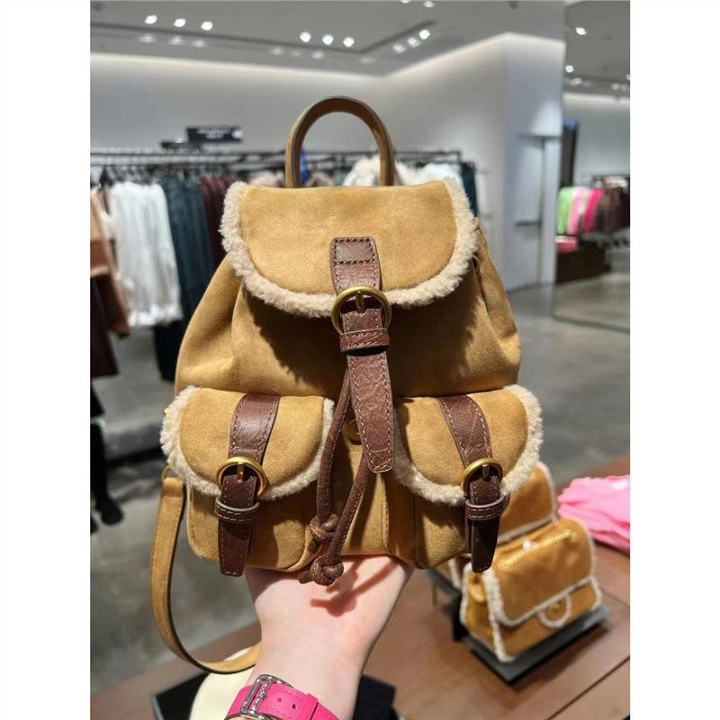 Ретро бархатный карманный рюкзак, нишевый замшевый повседневный рюкзак для девочек, осенне-зимний новый универсальный комбинированный школьный рюкзак Standard