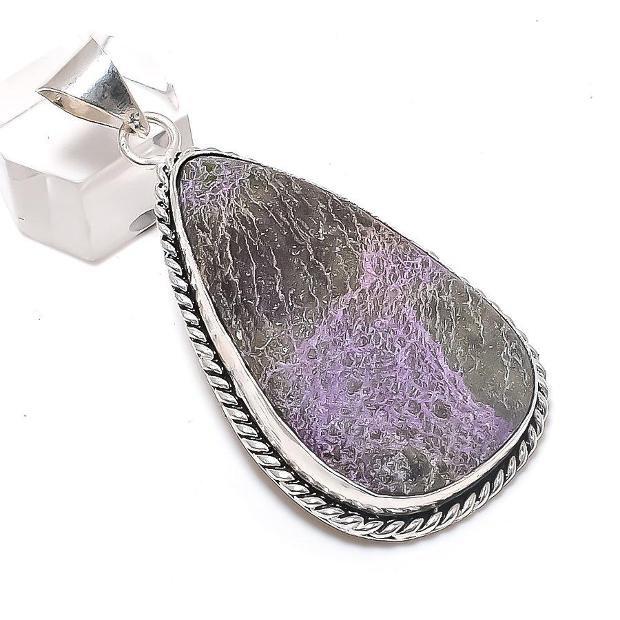 Natural Purpurite Gemstone 925 Sterling Silver Jewelry Pendant 2.48" e4I94