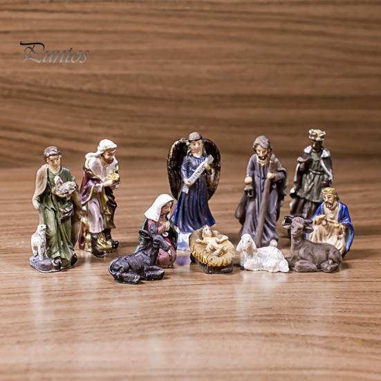 Christian Religious Gifts 11 Pcs Christmas Nativity Scene Set, Resin Mini Figurines Tabletop Decor, Indoor Creche Display Holy Family Angel