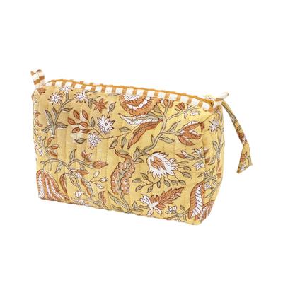 [Tomo Corporation] Quilted Pouch L, Karino Block Print, Saffron Yellow