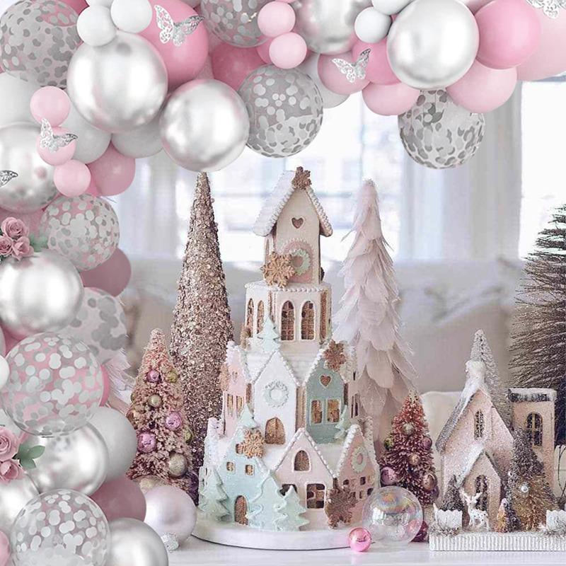 98pcs Pink Silver Butterfly Balloon Garland Arch Kit Birthday Party Decoration Kids Wedding Decor Baby Shower Girl Latex Baloon