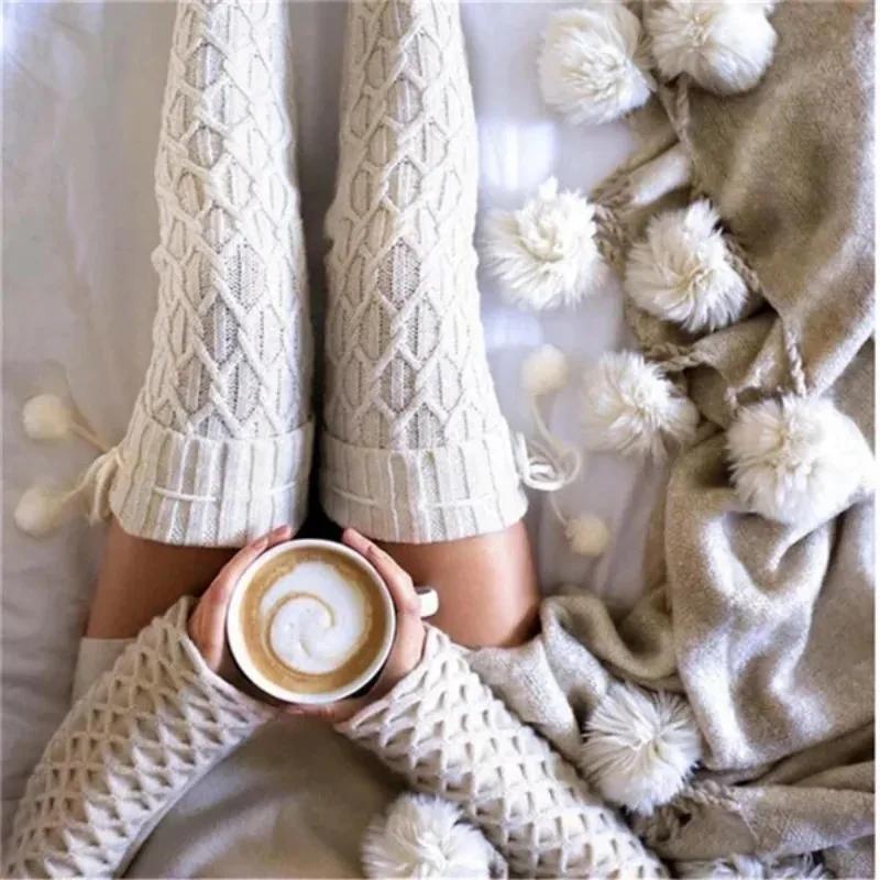 1 Pair Women Autumn Winter Warm Long Socks Knitted Wool Knee Socks