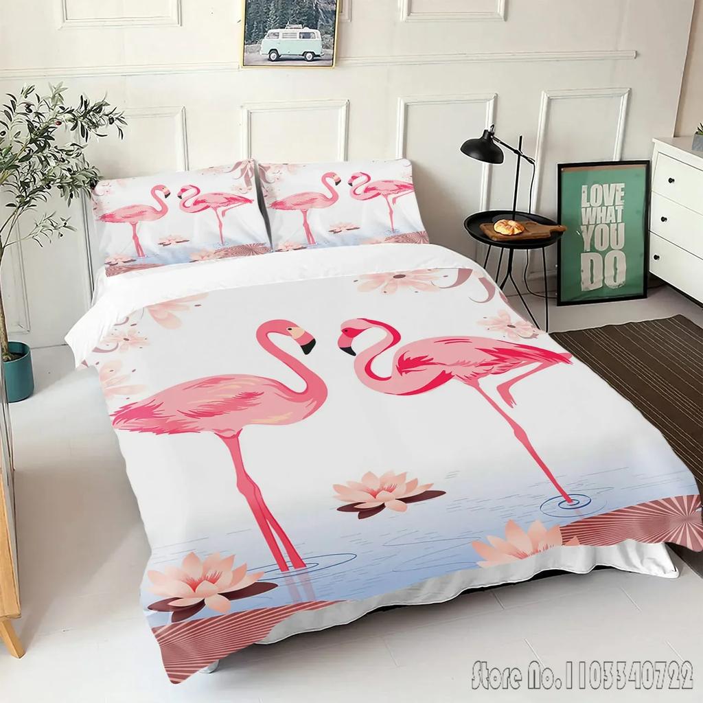Comforter Flamingo Cartoon Love Child Hd Comforter Bedclothes For Kids Bedding Sets Bedroom Decor