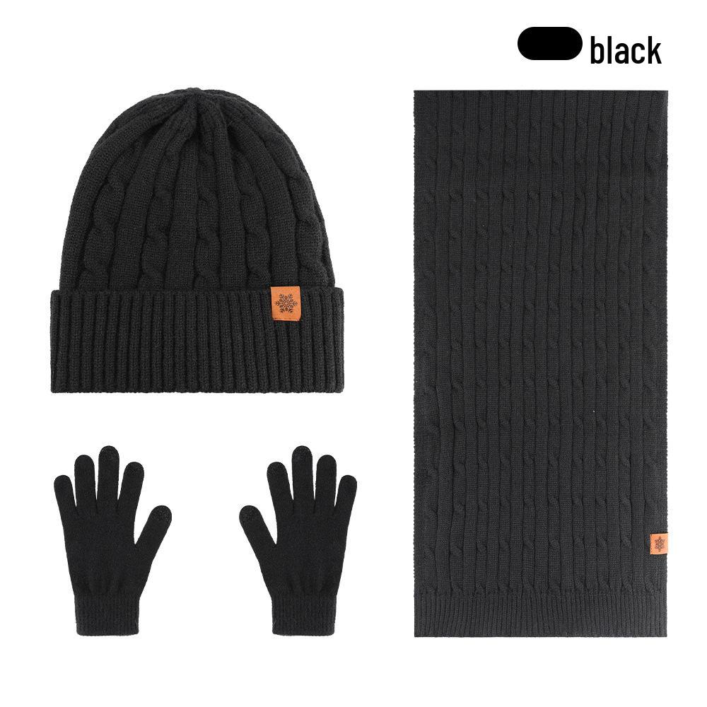 Men's Winter Plus Velvet Knitted Hat, Scarf & Gloves Set - Thick, Cold-Proof for Outdoor Cycling.