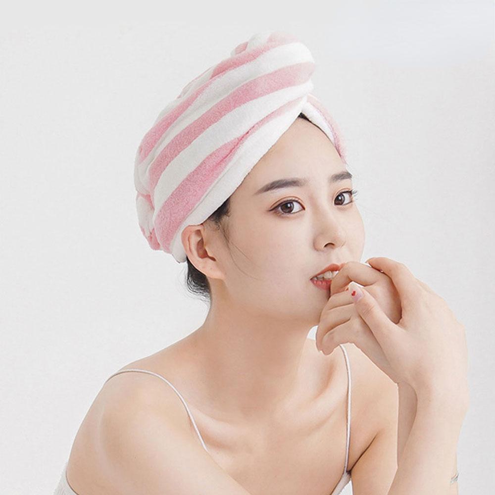 1PC Microfiber Strong Absorbent Microfiber Dry Hair Towel Absorbent Quick Dry Striped Shower Cap