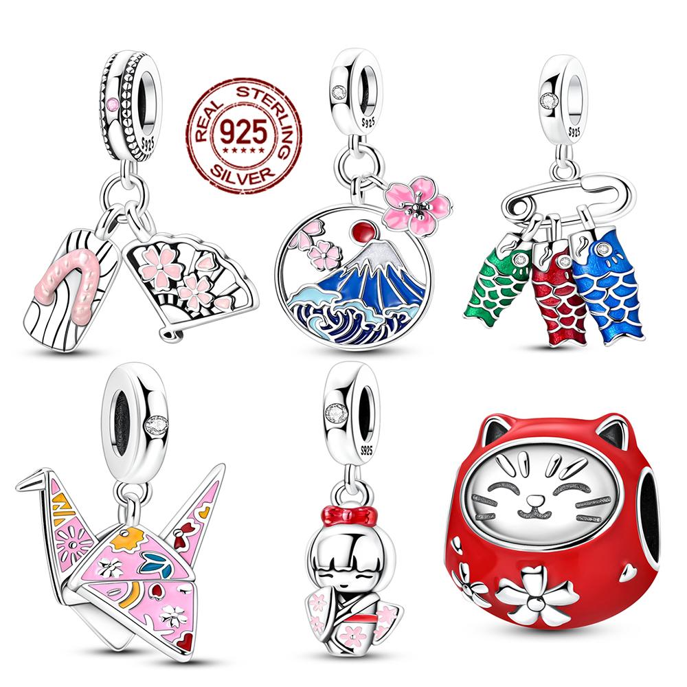 Copper Japanese Culture Cute Cat Dharma Egg Tumbler Charms Fit Original Charm Pendent Dangle Bracelet Diy Women Jewelry Gift