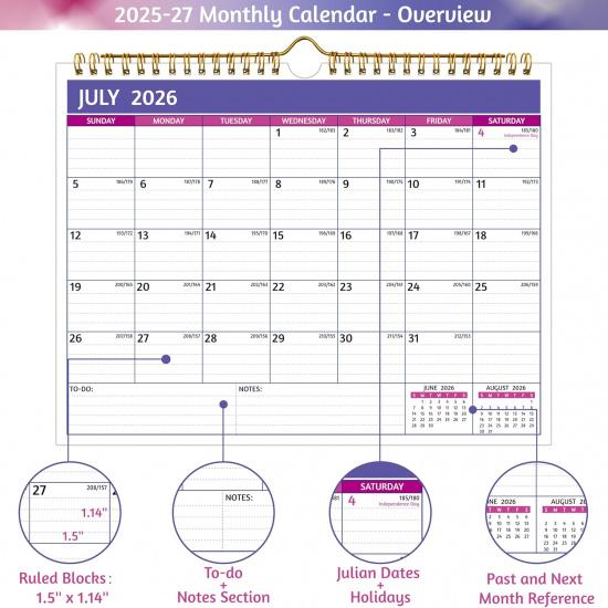 Wall Calendar 2026-2027 – 2 Year Calendar 2026-2027, 11 X 8.5 In, Jan 2026 - Dec 2027, 2026 Calendar 24 Months, Small Monthly Calendar 2026, with