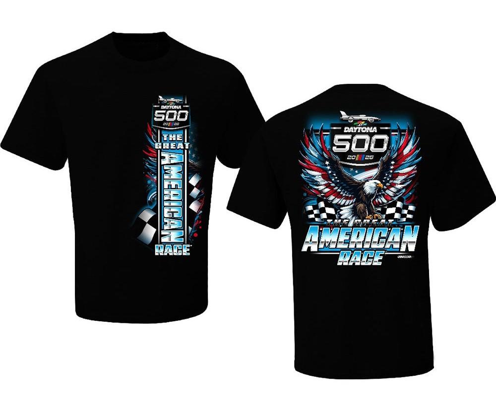

NASCAR 2026 Daytona 500 Patriotic Eagle T-Shirt Black Size S-5XL Fanmade Unisex T-Shirt XXXXL
