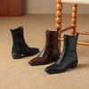 FOREADA Női Bokacsizmák Szögletes Orr Blokk Közepes Sarok Cipzáras Rövid Csizmák Tömör Női Divatcipők Ősz Tél Fekete Barna 43
