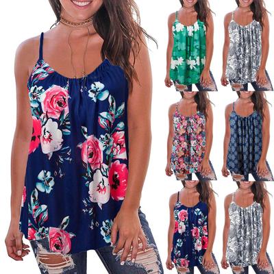 Women's Printing Sleeveless Ruffle Hem Large Loose Sexy Cami Tank Tops
