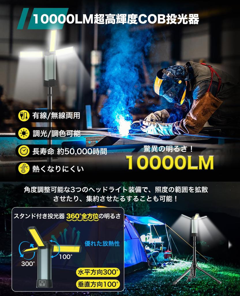 SUKITEN 200W Rechargeable LED Work Light with Large Capacity and High IP66 Stand Magnetic Ideal for Night Construction Disaster Emergency and Power