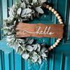 Wreath Welcome Door With Flower And Wooden Beads For Garden Wall Decor Art
