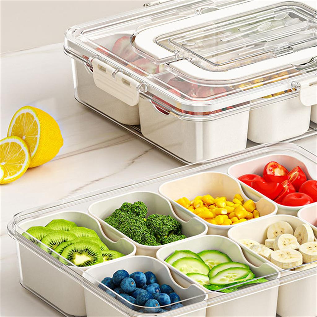 Divided Serving Tray With Lid And Handle, 8 Compartment Snackle Box Container, Portable Snack Box, Travel Storage Organizer For Candy Veggie Fruit