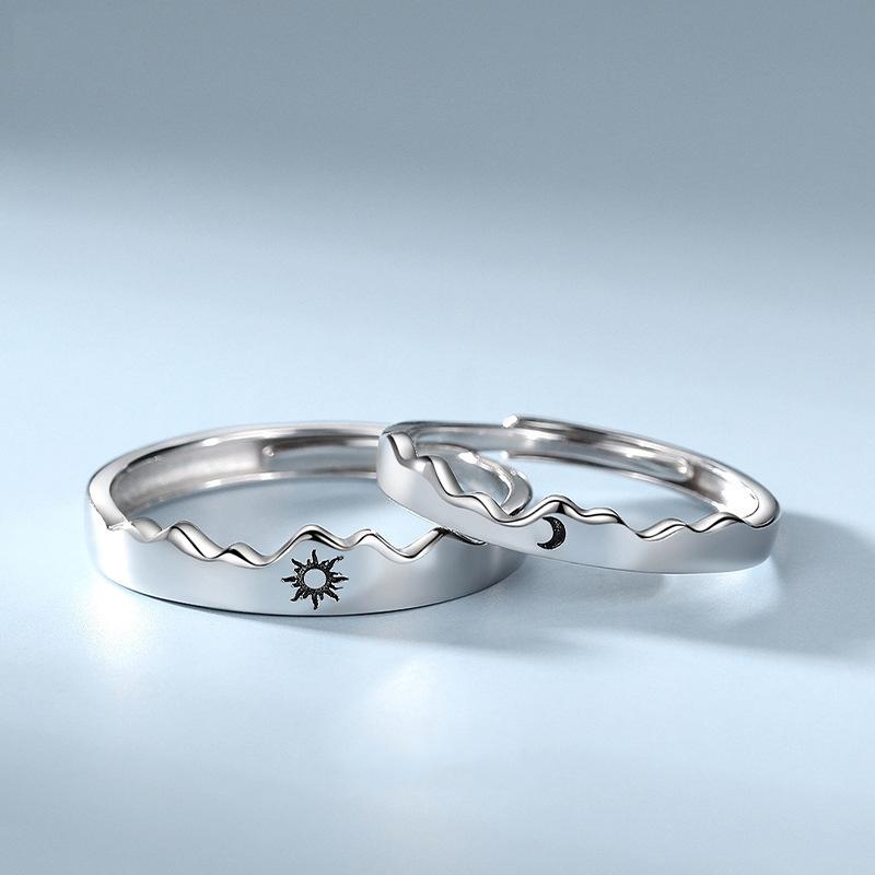 New Simple Couple Rings Silver Color Sun Moon Adjustable Open Ring For Women Men Wedding Fashion Jewelry Gifts