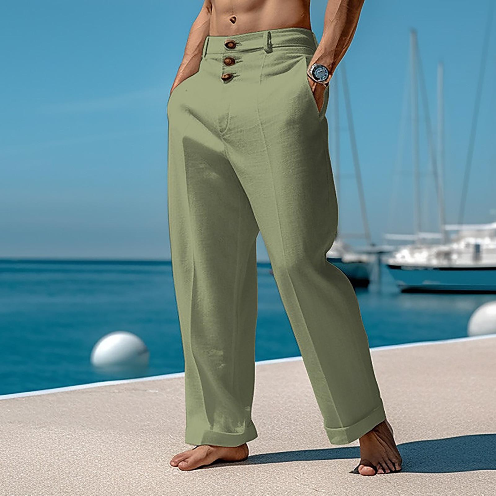 

Мужские повседневные свободные и удобные повседневные брюки, хлопковые льняные брюки с пуговицами XXXL