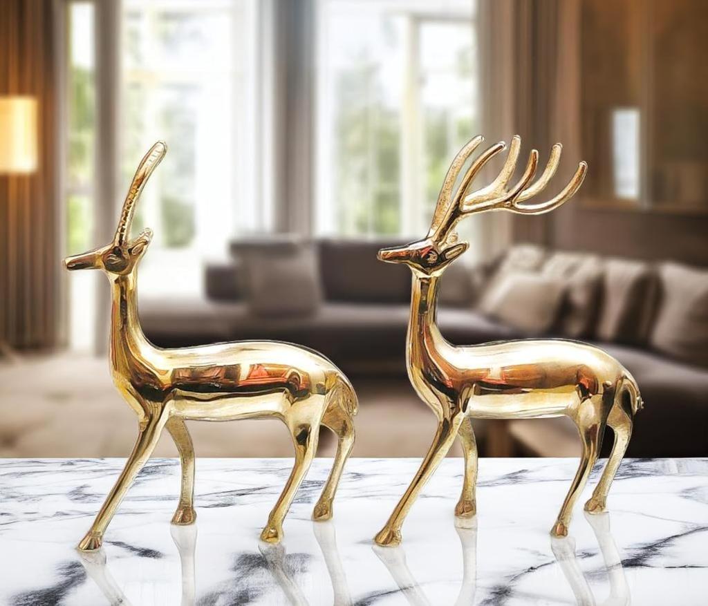 Pure Brass Deer Showpiece Decorative Idol For Vastu Home Decor, Gold Statue