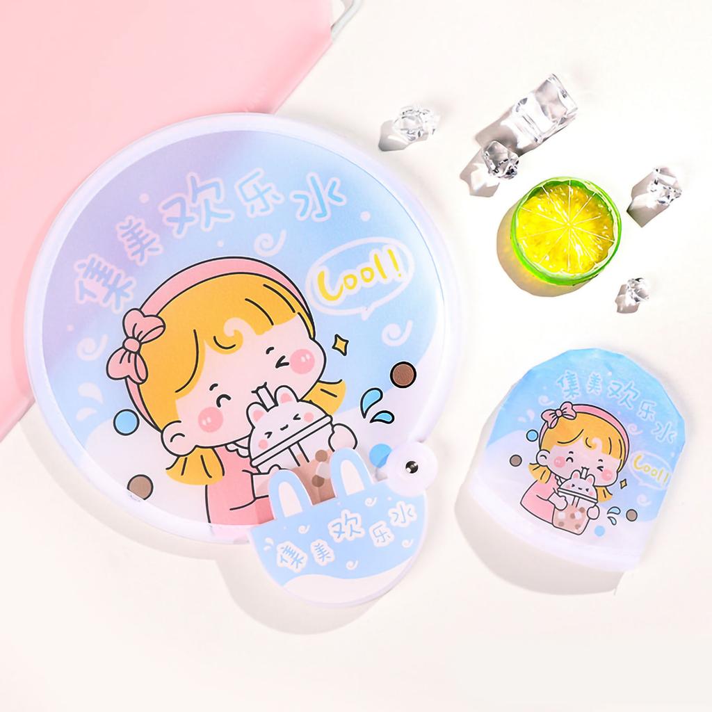 Handlicher runder Faltfächer mit niedlichem Cartoon-Muster, klein, leicht, leuchtende Farben, faltbarer Fächer für