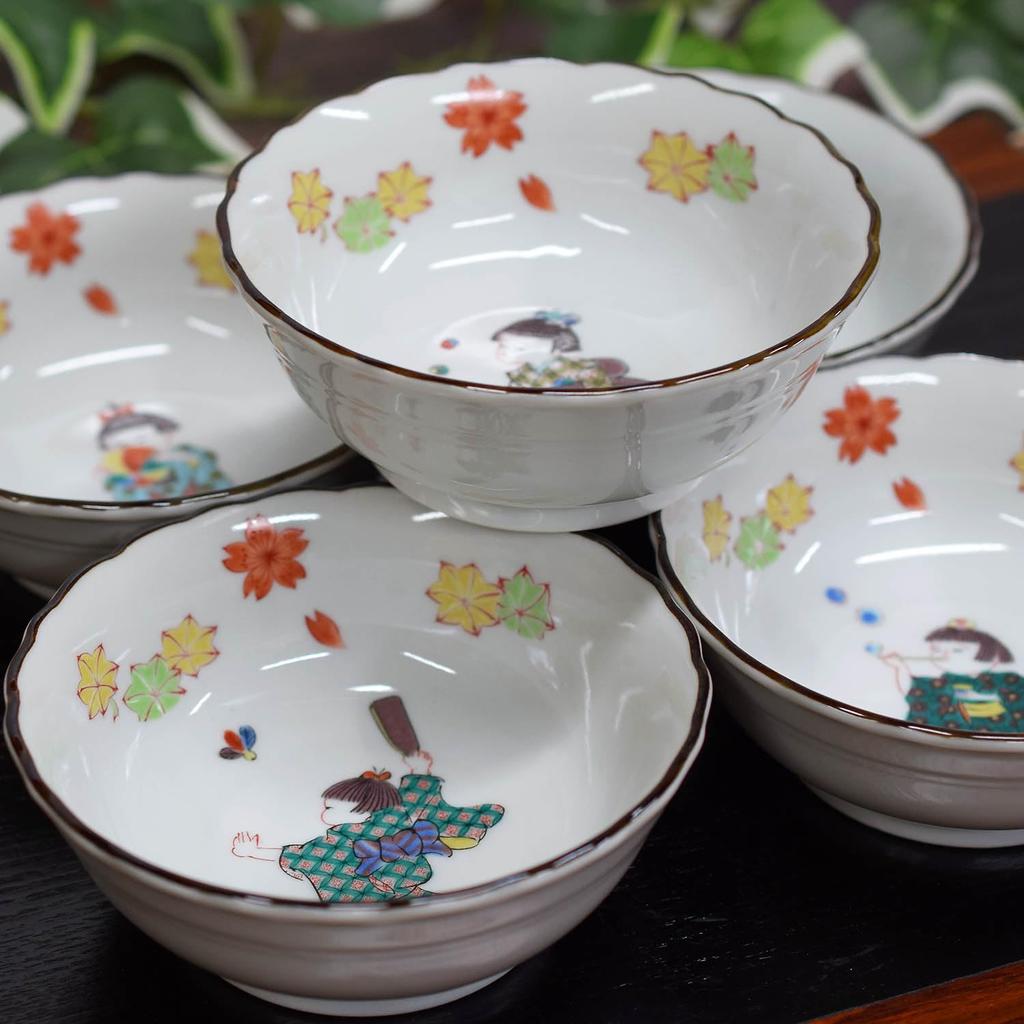 Waza no Kura Stylish Kutani Ware Small Set of Warabe Japanese Japanese Side Made in Wedding Return or Celebration Gift Bowls, 5, Pattern, Ceramic,