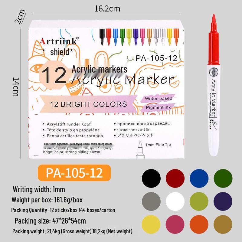Shield 24-Color Metallic Acrylic Soft Tip Washable Marker Pen for DIY Art & Painting