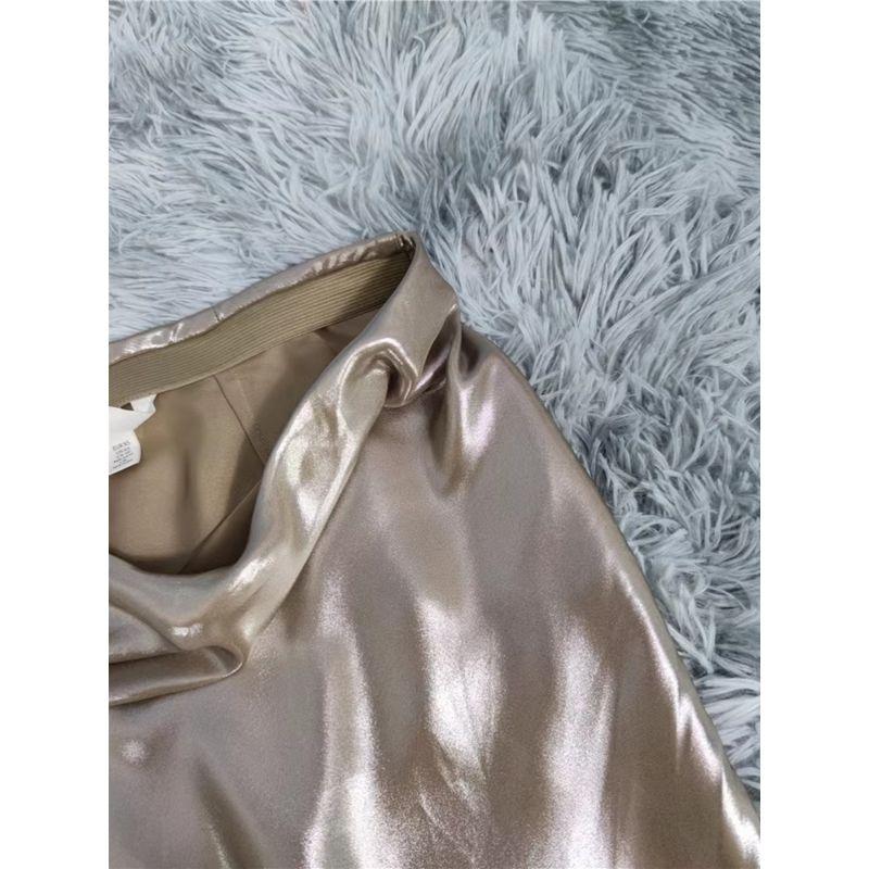 Export Single H Home High Waist Slim Looking Beautiful Sheath A- line Bright Silk Elegant Stylish Shiny Midi Skirt Mermaid Dress