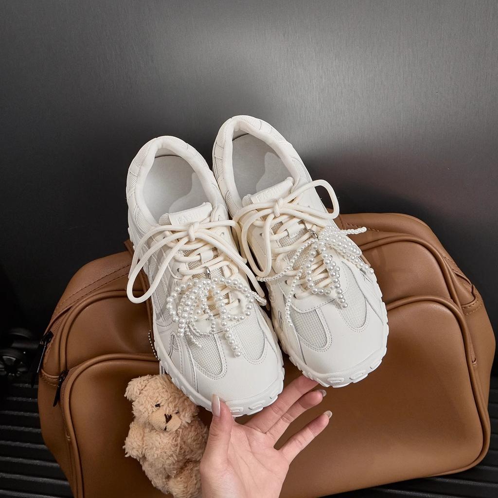 Fashion Autumn Women Sport Shoes Casual Sneakers 2025 New Fashion Lace Up Running Hiking Shoes Woman Pearl Breathable Zapatos Mujer