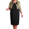 Sequined Shawl Spliced Evening Dress, Round Neck Sleeveless Pullover, Plus Size Women's Clothing