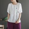 Classic Flower Embroidered Cotton Linen Round Neck Short-sleeved T-shirt for Women In Summer New Large Size Loose Versatile Top for Women