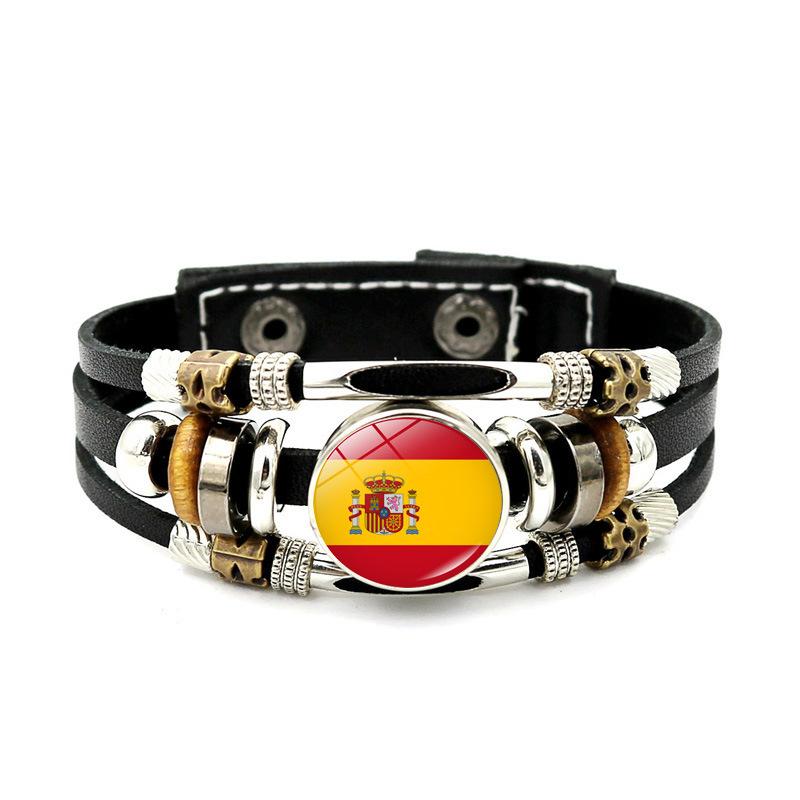 Factory National Country Flag Design Bracelet Crystal Bead Snap Button Sports National Team Jewelry Gift Leather Wrap Bracelet