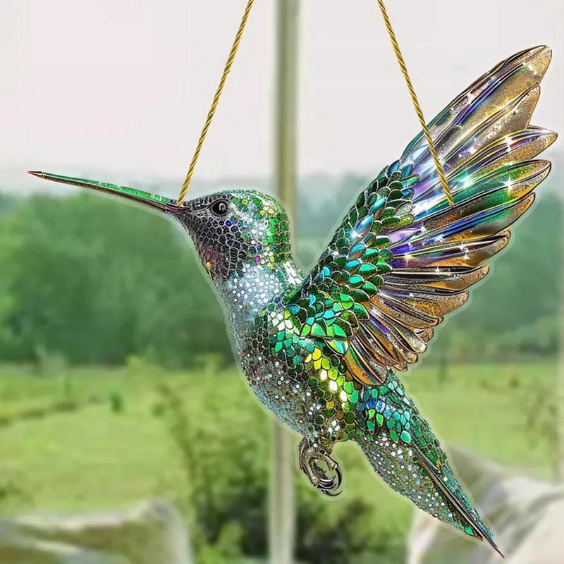 Colorful Hummingbird Art Window Pendant Acrylic Hanging Birds Wind Chimes Sun Catcher Crafts For Living Room Bedroom (No 3D)