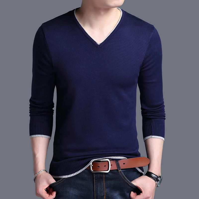 2023 Autumn and Winter Korean Edition Fashion Trend Simple Thin V-neck Long Sleeve Casual Loose Oversized Men's Knitted Sweater