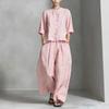 Completo Due Pezzi Donna Primavera/Estate Nuovo Casual Cotone Lino Camicia Pantaloni Larghi