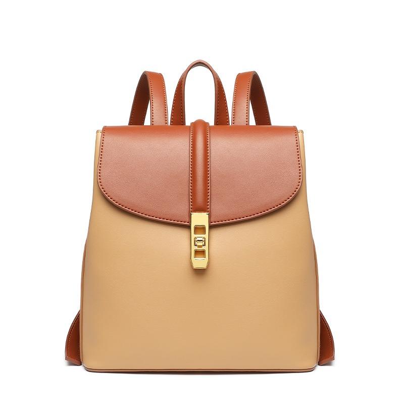 

Women s bag OEM contrasting color fashion backpack niche commuter leather backpack OEM Guangzhou Leather Goods Factory коричневий