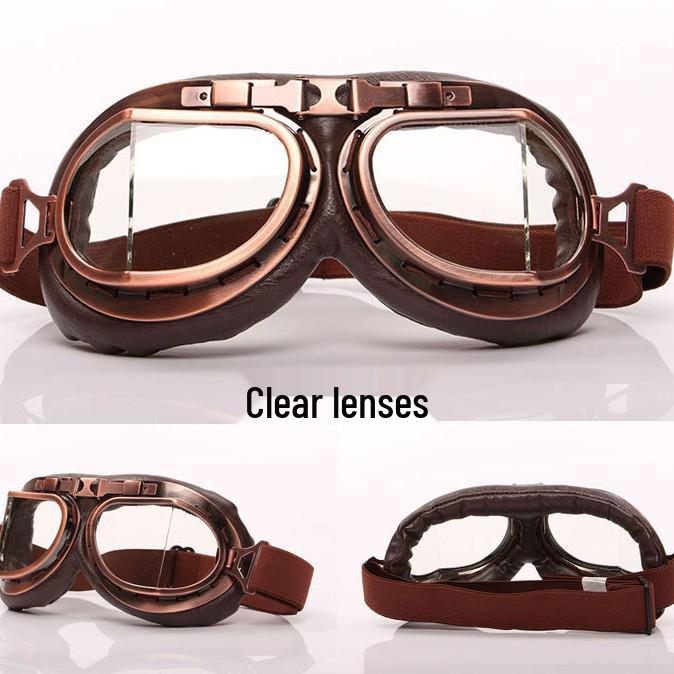 Retro Silver Frame Harley Motorcycle Goggles - Foldable Windproof Antique Bronze Design for Karting
