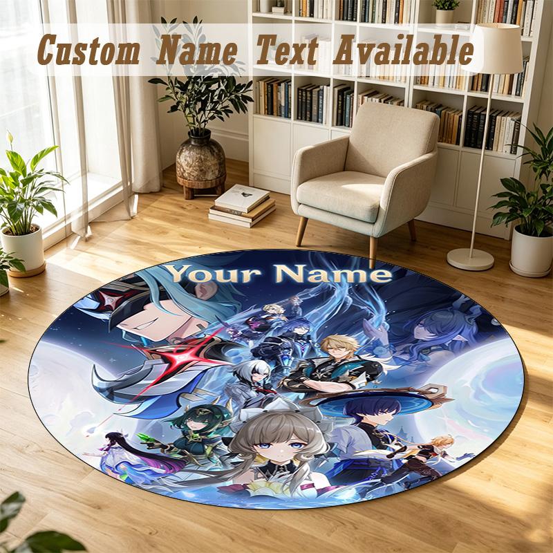 Genshin Impact Personalized Round Rug Support Custom Name, Soft Home Decor Mat