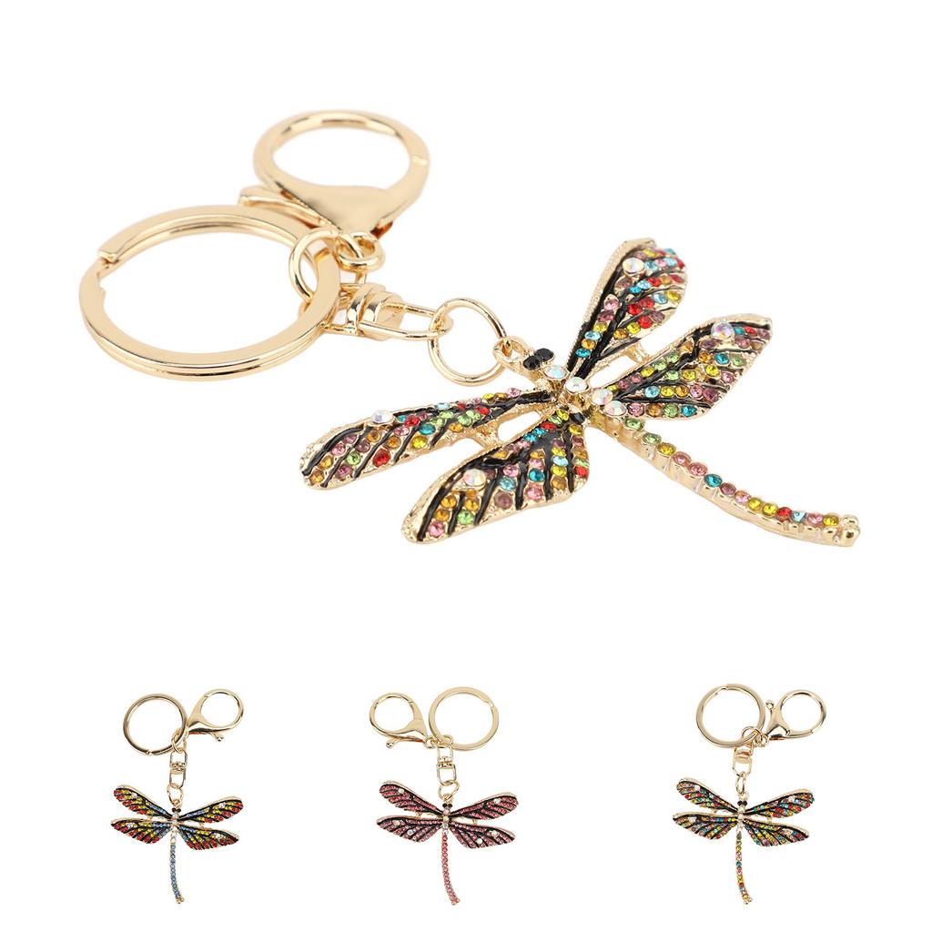 Libellen-Schlüsselanhänger, Zinklegierung, funkelnde Strasssteine, süßer Libellen-Schlüsselring für Handtasche und Rucksack